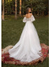 Ivory Shinning Lace Tulle Flowing Wedding Dress With Detachable Sleeves